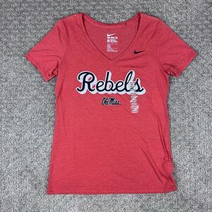 Nike Shirt Womens Medium Rebels Ole Miss University Athletic V Neck Red